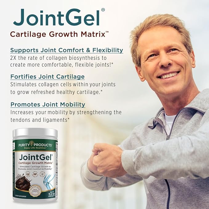 Purity Products JointGel Formula - Collagen Peptides + MSM - Supports Joint Function + Flexibility While Fortifying Joint Cartilage - Dual Action - Daily Powder - 30 Servings (30 Servings Chocolate)