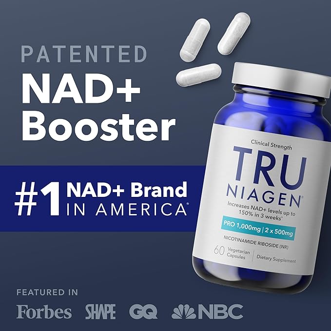 TRU NIAGEN Patented Extra Strength NAD Supplement for Brain Function Anti Aging Cell Regeneration | Supports Cellular Energy | Nicotinamide Riboside (NR) | 30-1000mg Servings (2x500mg Take 2 Daily)