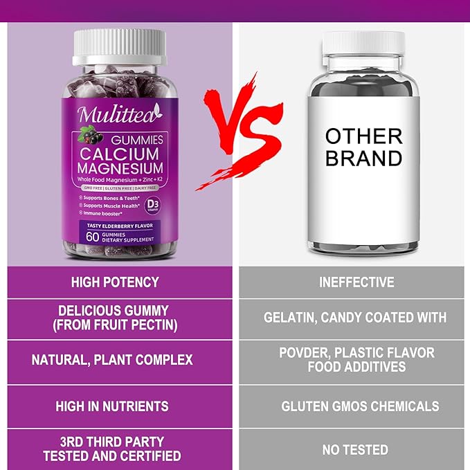 Plant Based Calcium Supplement with Vitamin D3K2 Gummy for Bone Strength Contains Whole Food Natural Minerals-Bone Health Calm Mood &amp Sleep Support for Women &amp Men (2 Pack)