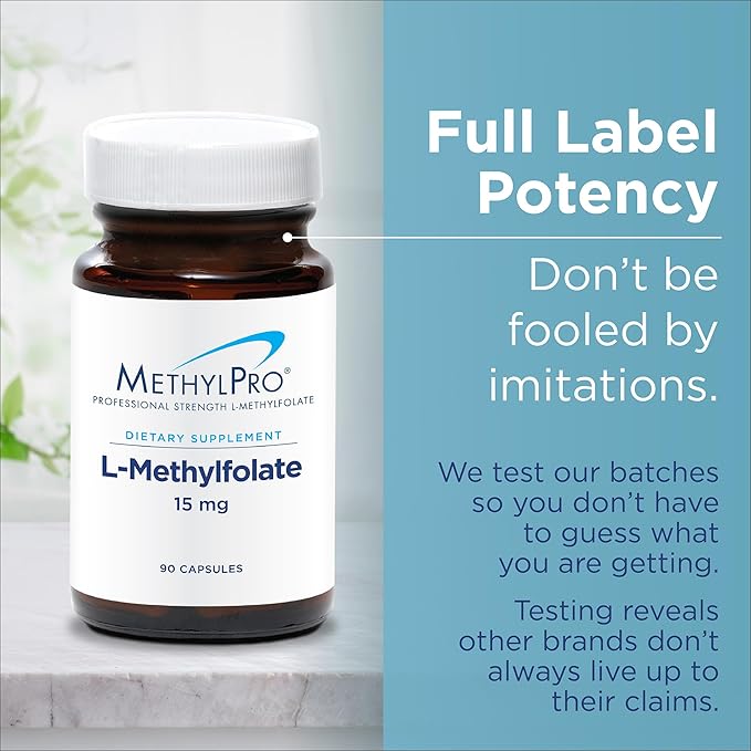 MethylPro L-Methylfolate 7.5 mg - Supports a Healthy Mindset - Active Folate for Methylation Support &amp Biochemical Reactions - Highly Bioavailable - Flexible Dosing - 90 Servings - 90 Capsules