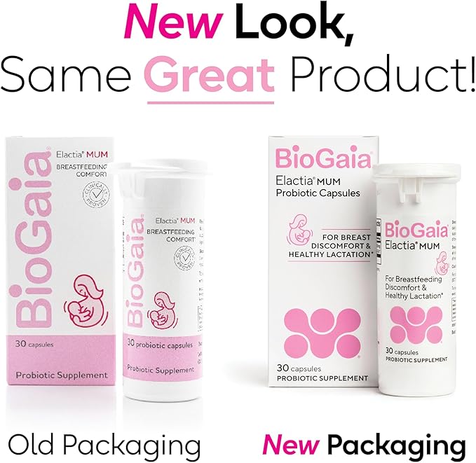 BioGaia Elactia Breastfeeding Probiotic | Lactation Supplements | Newborn Essentials and Probiotics for Both Mom &amp Baby | Daily Supplement for Healthy Lactation | 30 Count | Breastfeed Happy