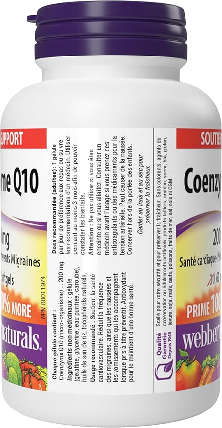Webber Naturals Coenzyme Q10 (CoQ10) 200 mg 60 Softgels High Potency Antioxidant Supplement for Heart Health and Cellular Energy Production 60 Day Supply Gluten Free