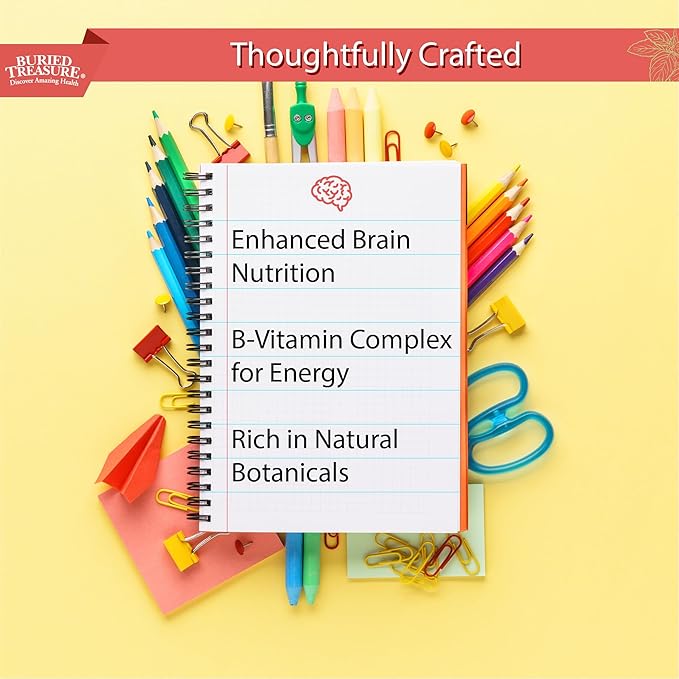 Buried Treasure - Added Attention - Children's Learning Support with GABA DHA Vitamin B and Herbal Blend - Aid Healthy Brain Functions - Improved Short-Term Auditory Memory Focus &amp Behavior 16.54