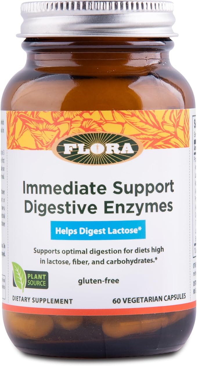 Flora - Enzyme Blend of Seven Vegetarian Enzymes Supports Optimal Digestion of Proteins Fast Carbs Fiber and Complex Sugars Provides Relief from Lactose Intolerance 60 Vegetarian Capsules