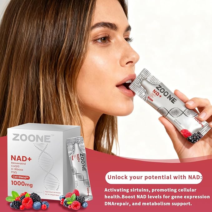 NAD Resveratrol Supplement NAD+ Liquid Supplement 1000mg with Nicotinamide Riboside Resveratrol &amp PQQ NAD Supplements for Men &amp Women Healthy Aging &amp Boosts Cellular Energy – 30 Packs