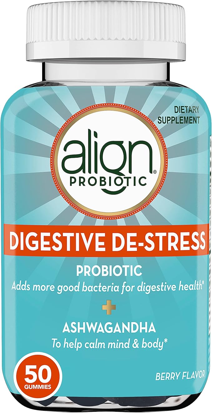 Align Probiotic Digestive De-stress Probiotic for Women and Men with Ashwagandha Helps with a Healthy Response to Stress Gluten Free Soy Free Vegetarian 50 Gummies