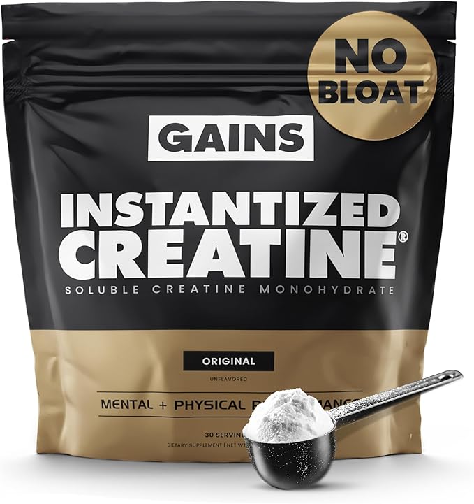 Gains in Bulk Instantized Creatine Monohydrate for Men &amp Women Soluble Creatine Powder Supports Muscle Building Strength and Performance Bodybuilding Supplements Unflavored 30 Servings