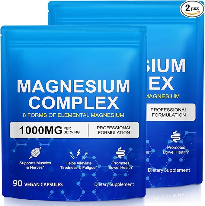 Magnesium Complex 8-in-1 High Potency with 8 Essential Forms Vegan Capsules for Muscle Nerve &amp Bowel Support Relief Fatigue &amp Improve Sleep (180 Capsules)