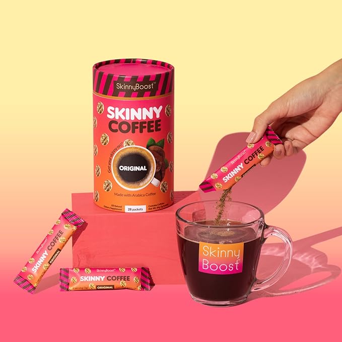 Skinny Boost Instant Skinny Coffee Sticks (Unflavored) - Made with Arabica Coffee Beans Garcinia Cambogia Green Tea Extract B Vitamins Fiber and Prebiotics –Sugar Free-Keto Friendly (28 Packets)