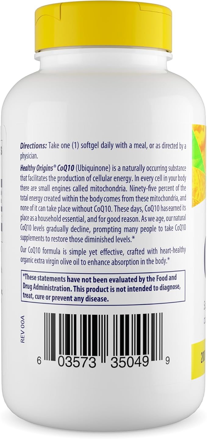 Healthy Origins CoQ10 200 mg - Heart Health &amp Energy Supplement - Gluten-Free &amp Non-GMO Supplements - 150 Softgels