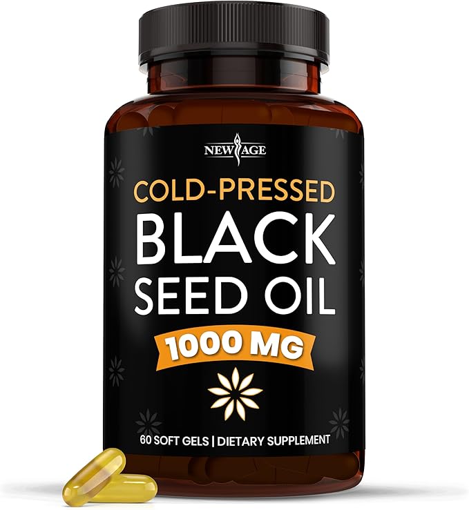 NEW AGE Black Seed Oil Softgel Capsules - Premium Cold-Pressed Nigella Sativa Producing Pure Black Cumin Seed Oil - Non-GMO &amp Vegetarian (60 Softgels)