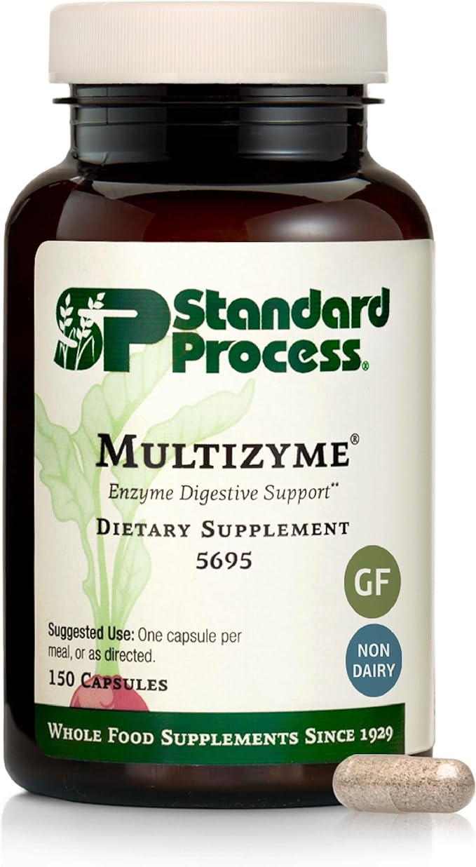 Standard Process Multizyme - Pancreatic Enzyme Supplement to Support the Breakdown of Proteins Carbohydrates &amp Fats - Digestive Support - Gluten-Free Non-Dairy &amp Non-Soy - 150 Capsules