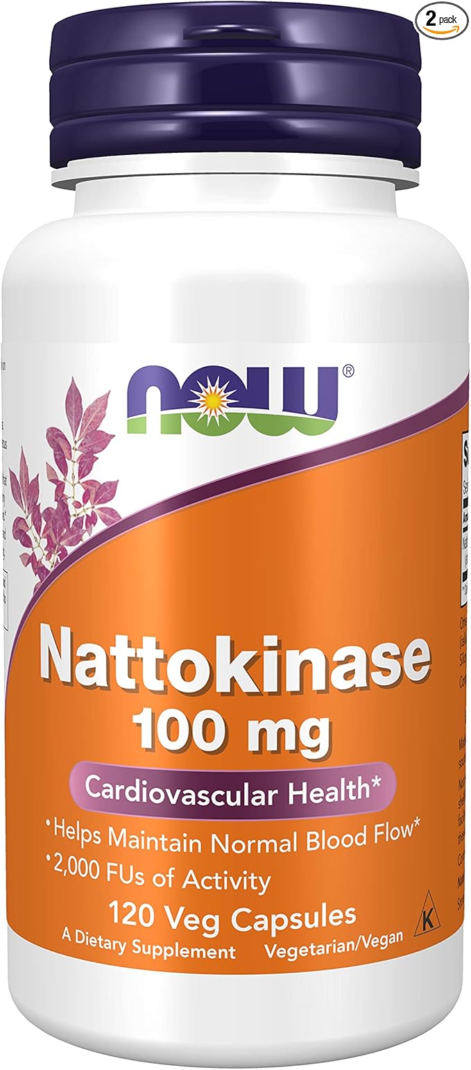 NOW Foods Nattokinase 100 mg 120 VegiCaps (Pack of 2)