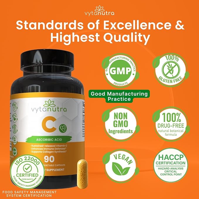 Immune Support Vitamin C – with Iron Non-GMO Vegan Gluten-Free Slow Release Beadlet Capsules 90 Count