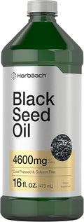 Horbäach Black Seed Oil Liquid | 16oz | 4600mg | Cold Pressed Nigella Sativa Supplement | with Omega 6 &amp 9 | Vegetarian Non-GMO Gluten Free and Solvent Free Formula
