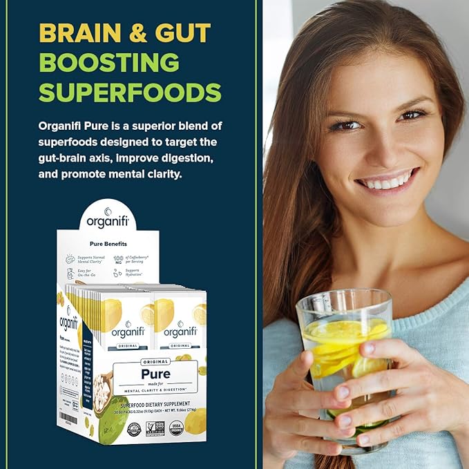 Organifi: Pure Smart Packs - Organic Brain and Immunity Support - Revitalizes Daily Mental Focus - Lemon Flavor 3 Pack