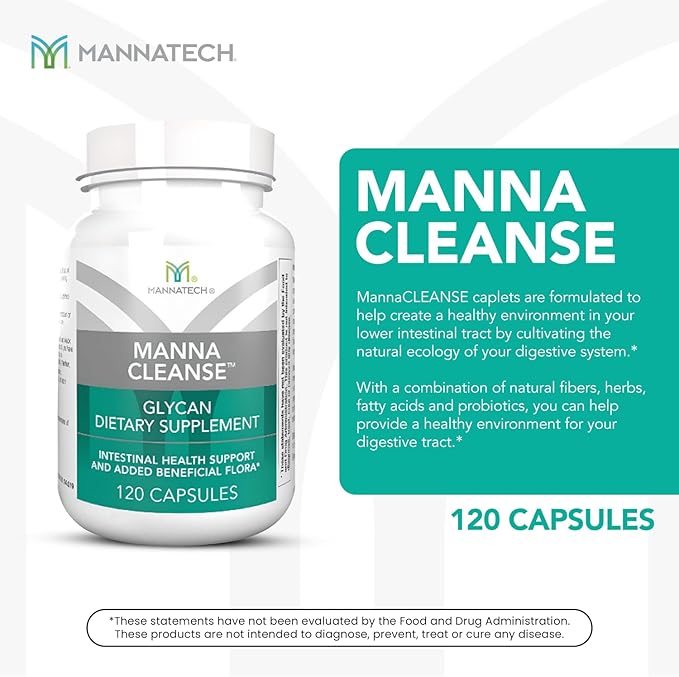 Mannatech Digestive Enzymes and Probiotics - Powered by Ambrotose Derived from The Aloe Vera Plant - Digestive and Colon Cleanser Helps Support Overall Gut Heath - MannaCleanse 120 Capsules