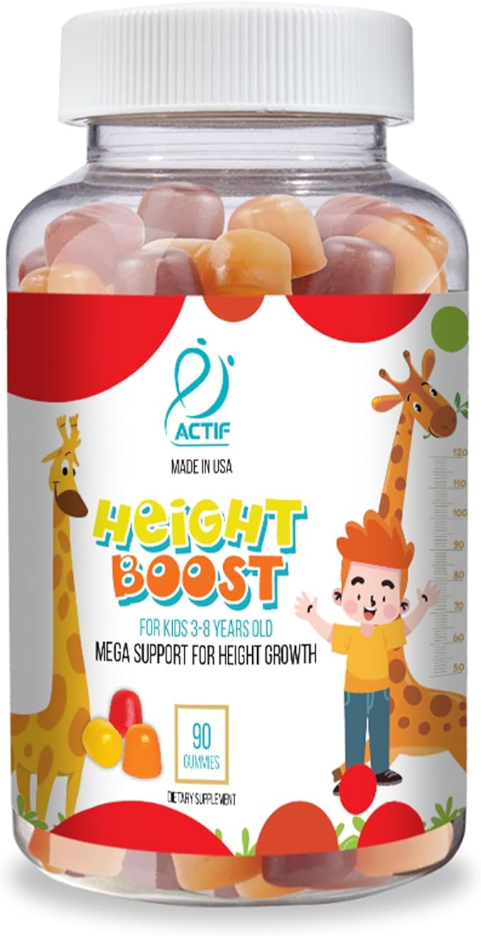 Actif Height Boost Mega Support for Kids 3-8 Years Old Height Growth with 10+ Factors 60 Gummies Strawberry Flavor Get Tall Fast Formula
