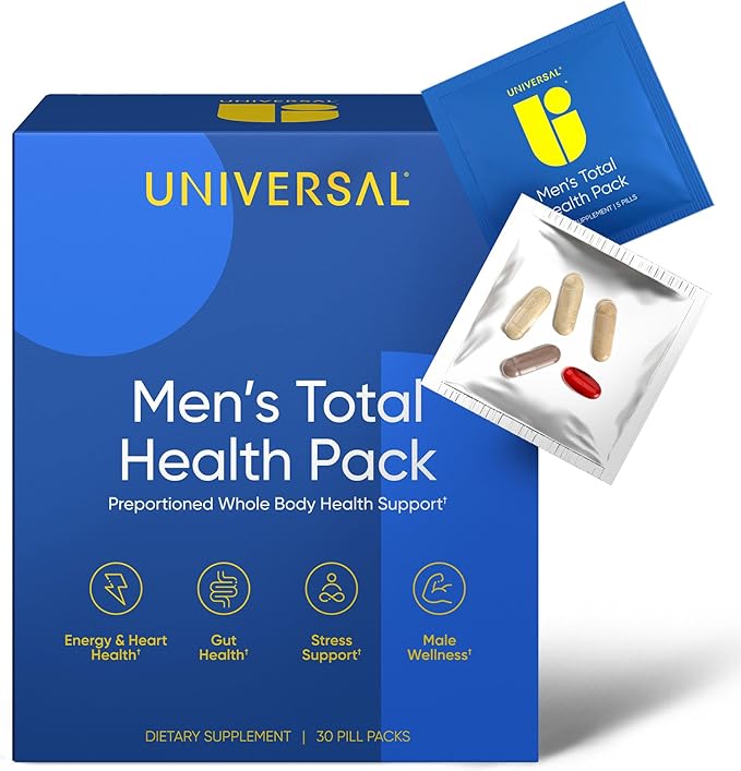 Men's Total Health Daily Vitamin Packs - 22 Essential Minerals &amp Vitamins for Men All-in-One Multivitamin Supplement for Energy Stress Support Heart Gut Health with Krill Oil Adaptogens - 30