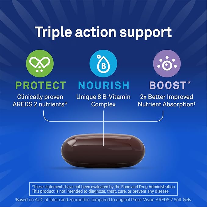PreserVision AREDS3 Eye Vitamins #1 Eye Doctor Recommended Brand AREDS 2 Formula with 8 B-Vitamin Complex Promotes Healthy Cellular Eye Function* 3-in-1 Macular Supplement 60 Softgels