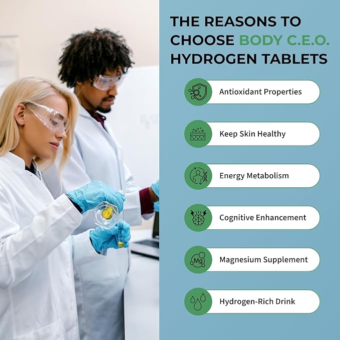 BODY C.E.O. Hydrogen Water Tablets with Magnesium | Molecular Hydrogen Tablets for Drinking Water | Supports Energy Focus &amp Antioxidant Balance | Vegan &amp Gluten Free Supplement| 90 Count (Lime