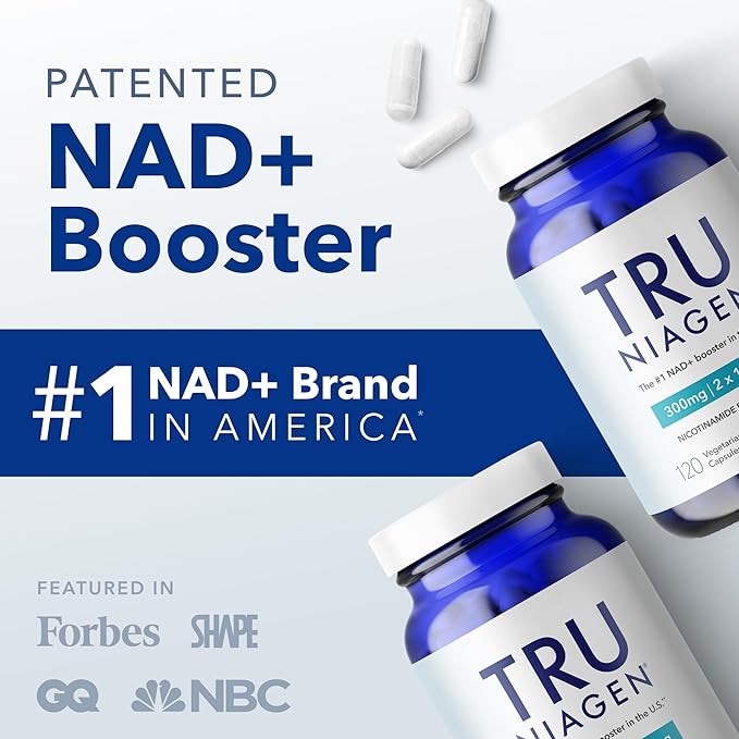 TRU NIAGEN Patented NAD Supplement for Brain Function Anti Aging &amp Cell Regeneration Niagen 60 300mg Servings | Supports Cellular Energy Muscle | Nicotinamide Riboside (NR) Take 2 Daily | 2 Bo