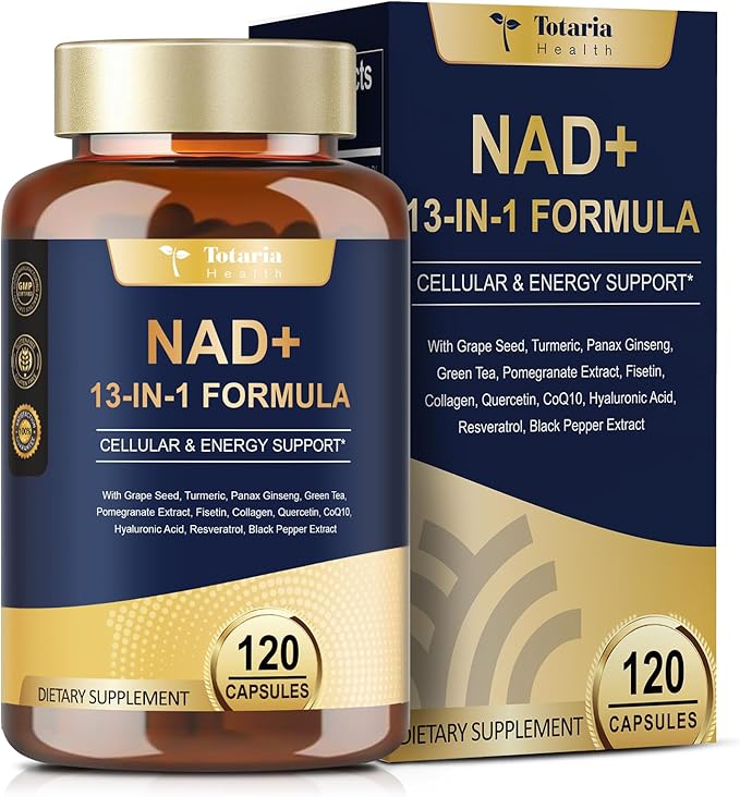 Totaria NAD Supplement for Women Men with nicotinamide riboside resveratrolQuercetin Betaine Boost NAD+ Levels NAD Plus Supplement for Anti Aging Energy Immune Focus 120 Capsules