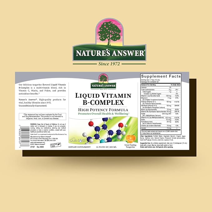 Nature's Answer Liquid Vitamin B-Complex Supports Healthy Energy Levels | Promotes Healthy Nerve Function | All-Natural Tangerine Flavor | Gluten-Free &amp Benzoate-Free 16oz