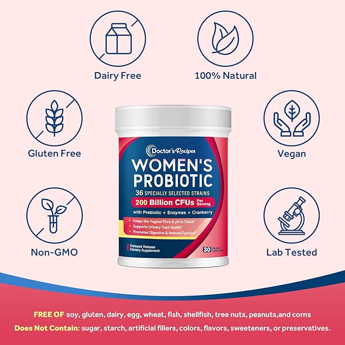 Doctor's Recipes Women’s Probiotics + Saffron Bundle (Pack of 2) | 200B CFUs 36 Strains Probiotic (Item 1) &amp 88.5 mg Saffron Extract Supplement (Item 2) | 30 Capsules + 120 Capsules