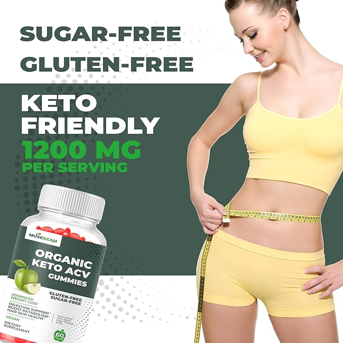 Organic Keto ACV Gummies Advanced Weight Loss - Gluten &amp Sugar Free Belly Fat Burner Apple Cider Vinegar Diet Supplement for Women Men (1000MG)