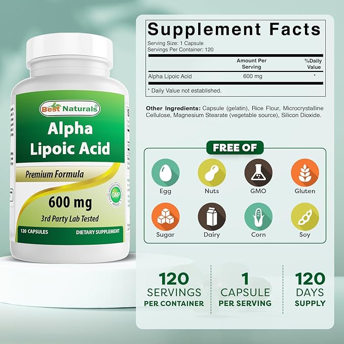 Best Naturals -- Alpha Lipoic Acid (ALA) - 600 mg (120 Count (Pack of 2))