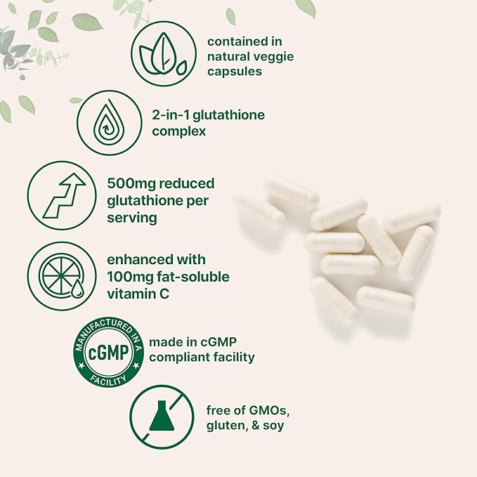 Micro Ingredients Glutathione 500mg with 100mg Vitamin C Supplement 240 Veggie Capsules | Reduced Glutathione + Fat Soluble Ascorbyl Palmitate Complex | Non-GMO Filler Free