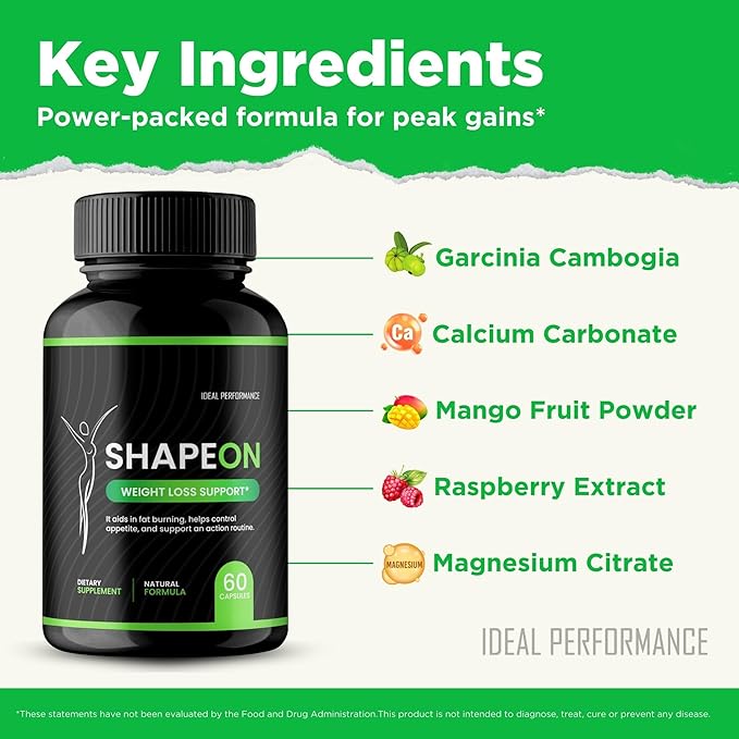 ShapeOn Capsules Official ShapeOn Supplement Pills with All Natural Ingredients - Maximum Strength Advanced Formula Overall Health &amp Wellness Premium Shape-On Support Reviews (60 Capsules)