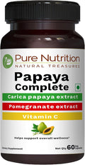 Pure Nutrition Papaya Complete - 60 Veg Capsules (Supports Platelet Immunity &amp Digestion) Each Capsule Contains 500mg Carica Papaya Fruit and Leaf Extract. Non-GMO | Gluten-Free