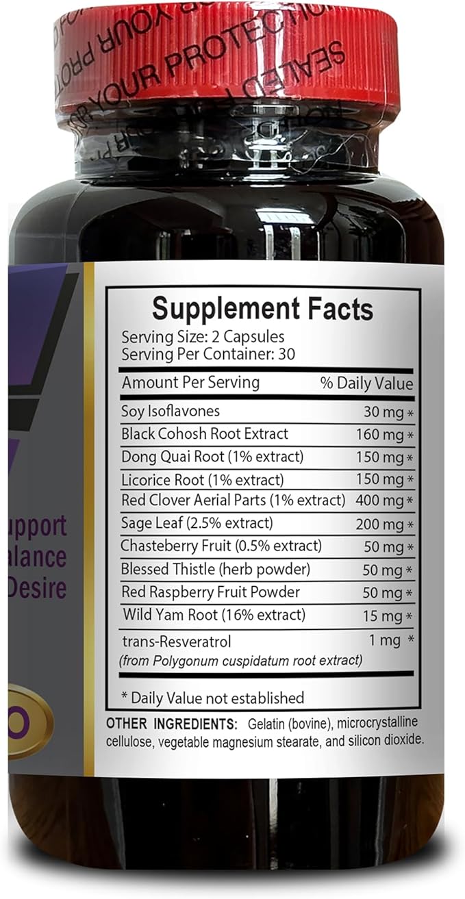 Women’s Passion &amp Vitality Capsules – Soy Isoflavones &amp Black Cohosh Blend – Hormone Balance &amp Energy Support – 1 Bottles 60 Capsules