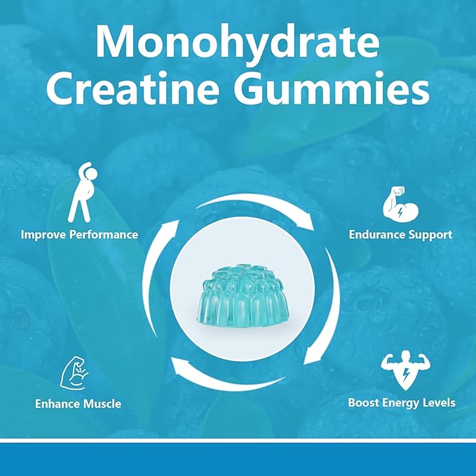 Creatine Monohydrate Gummies for Men &amp Women - 3g of Blueberry Creatine Gummies - Sugar-FreeVegan60 Count