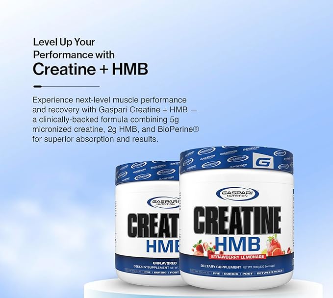 Gaspari Nutrition Creatine HMB Micronized Creatine Monohydrate and HMB Delivers Strength Muscle Protection and Training Performance (30 Servings Strawberry Lemonade)