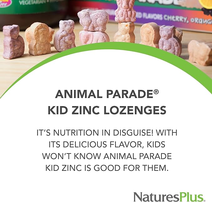 NaturesPlus Animal Parade KidZinc Tangerine Flavor - 90 Animal-Shaped Lozenges Pack of 2 - Organically Chelated Zinc - Vegan Gluten Free - 180 Total Servings