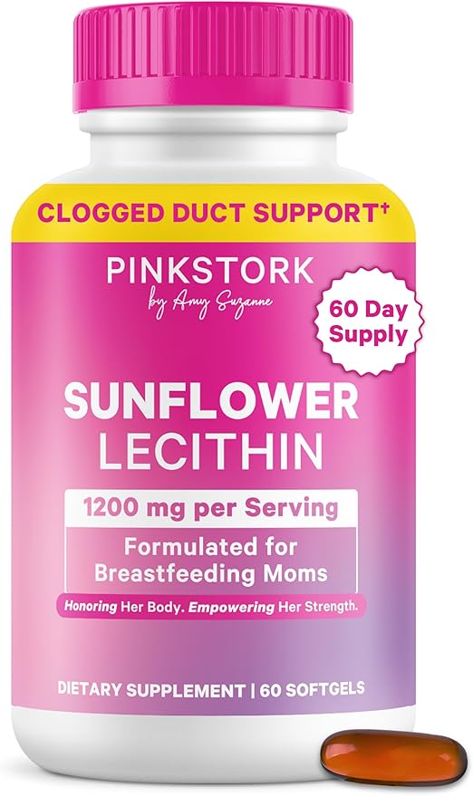 Pink Stork Sunflower Lecithin Supplement - 1200 mg for Clogged Milk Ducts - Breastfeeding Essentials for Postpartum Moms - Supports Breast Milk Flow - 60 Softgels