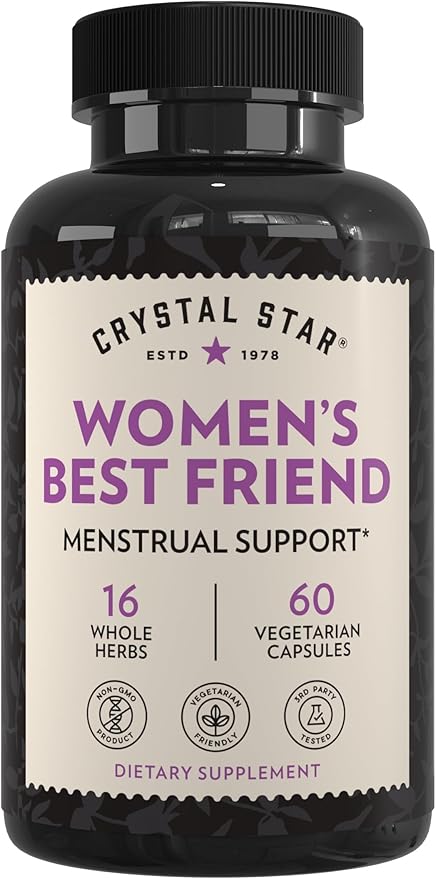 Crystal Star Women's Best Friend (60 Capsules) - Herbal Menstrual Relief Supplement for Help with Cramps &amp Bloating – Dong Quai Cramp Bark Hawthorne &amp Red Raspberry – Non-GMO