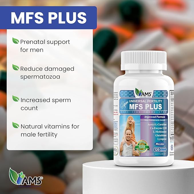 America Medic &amp Science MFS Plus Fertility Supplements for Men (120 Capsules) Sperm Count Booster Supports Motility | Natural Preconception Vitamins Reproductive Aid with Zinc CoQ10