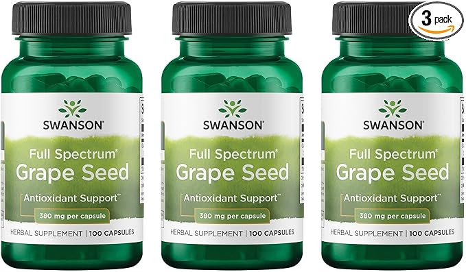 Swanson Grape Seed Heart Antioxidant Free Radicals Healthy Blood Pressure Support Polyphenols OPCS Herbal Supplement 380 mg 100 Capsules (3 Pack)