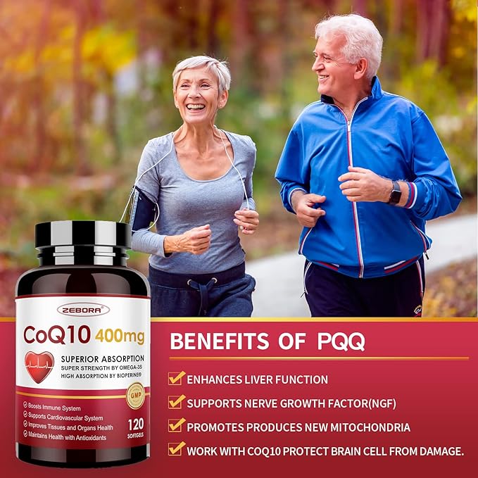 ZEBORA CoQ10-400mg-Softgels with PQQ BioPerine &amp Omega-3 Coenzyme Q10(Ubiquinone) Supplement for High-Absorption Powerful-Antioxidant Support Heart &amp Energy-Production 120 Servings