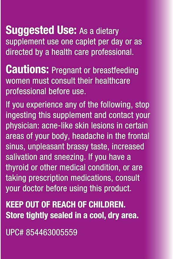 Iodine Sublime® 12.5mg 200 High-Bioavailable Caplets with Potassium Iodide for Thyroid &amp Metabolism Support Compare to Iodoral 12.5