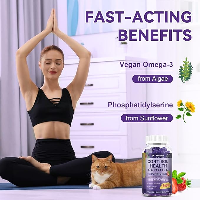 2 Bottles Cortisol Supplements for Women &amp Men 20-in-1 Cortisol Gummies with Ashwagandha Rhodiola Rosea Magnesium Phosphatidylserine Calm Focus Mood Support Healthy Cortisol Levels 30 Day Supply