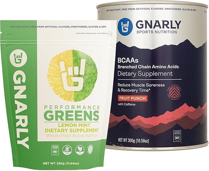 Gnarly Nutrition BCAAs Fruit Punch (10.58oz) Performance Greens Lemon Mint (11.64 oz)