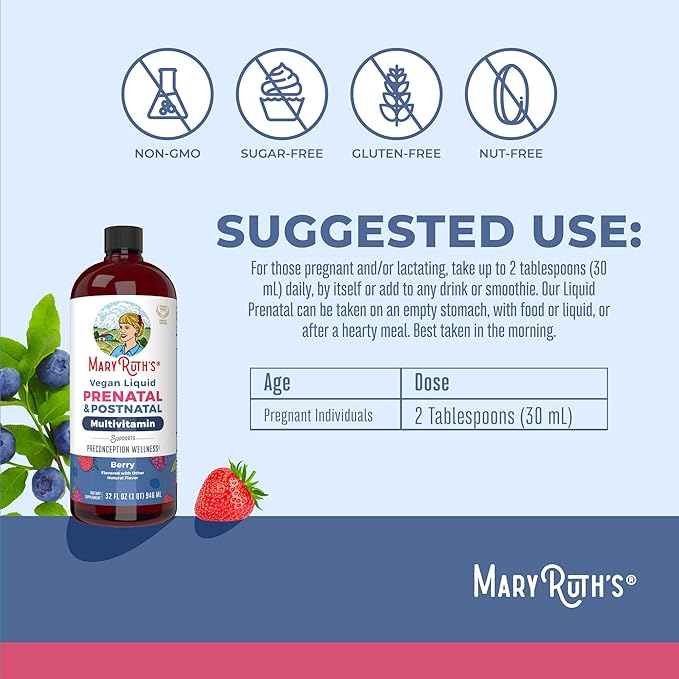 MARYRUTH'S Postnatal &amp Prenatal Vitamins for Women | Sugar Free | Selenium | Folate | Vegan | Non-GMO | Gluten Free | 32oz