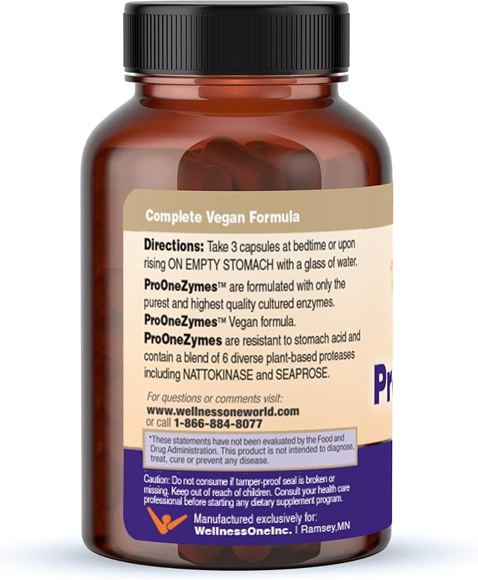 WellnessOne ProOneZyme Digestive Enzymes Supplements - Systemic Proteolytic Enzymes for Digestion Gut Health Gas Relief &amp Bloating - Contains Bromelain Nattokinase Protease &amp More - 90 Cap