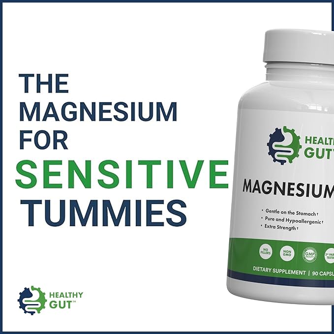 Healthy Gut Magnesium-HP | Ultra Pure Magnesium Glycinate Capsules with Zero Fillers | 180 mg Magnesium Glycinate | 90 Servings