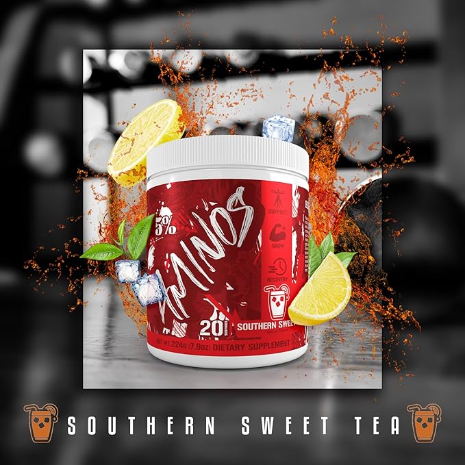 5% Nutrition Code Red Aminos BCAA &amp EAA Post Workout Recovery Powder | Full Spectrum Essential Amino Acid Complex for Men &amp Women (Southern Sweet Tea)